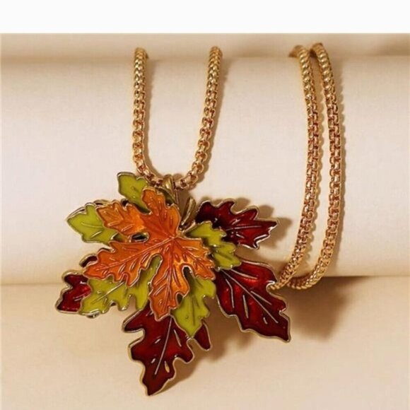 3pcs/Set BEAUTIFUL 3D Vintage Maple Leaf Gold Tone Necklace Earrings set - Picture 6 of 9